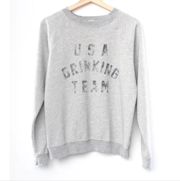 I STOLE MY BOYFRIEND'S SHIRT Sweaters - USA Drinking Team Sweatshirt Heather Gray M/L Distressed